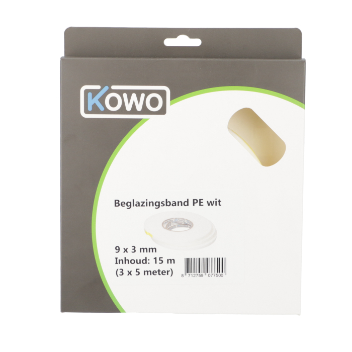 Kowo Beglazingsband PE 9x3 mm - 3 x 5 m wit